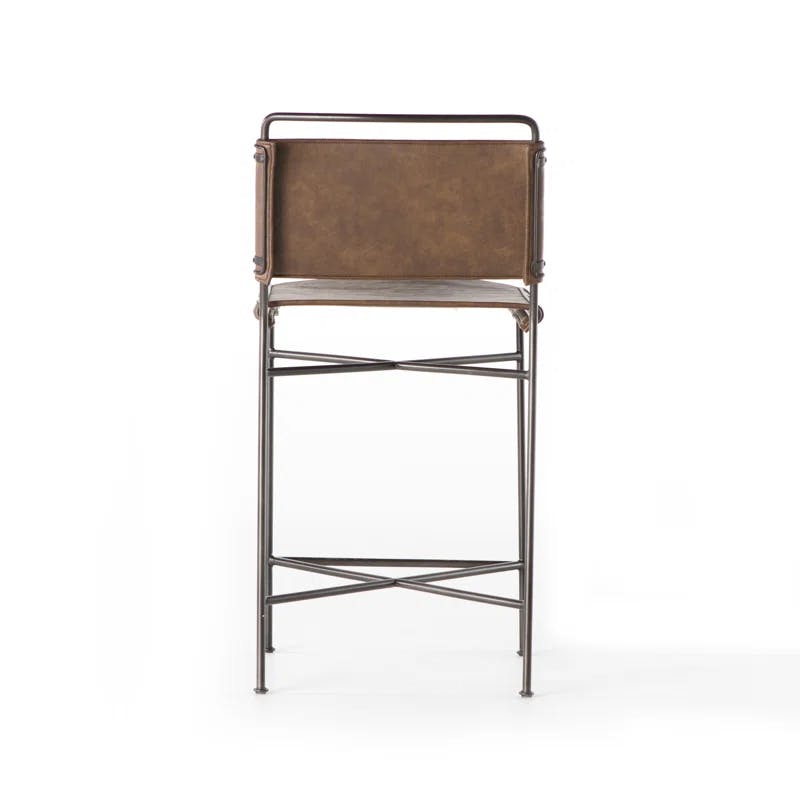 Distressed Brown Modern Counter Stool with Steel Tubing