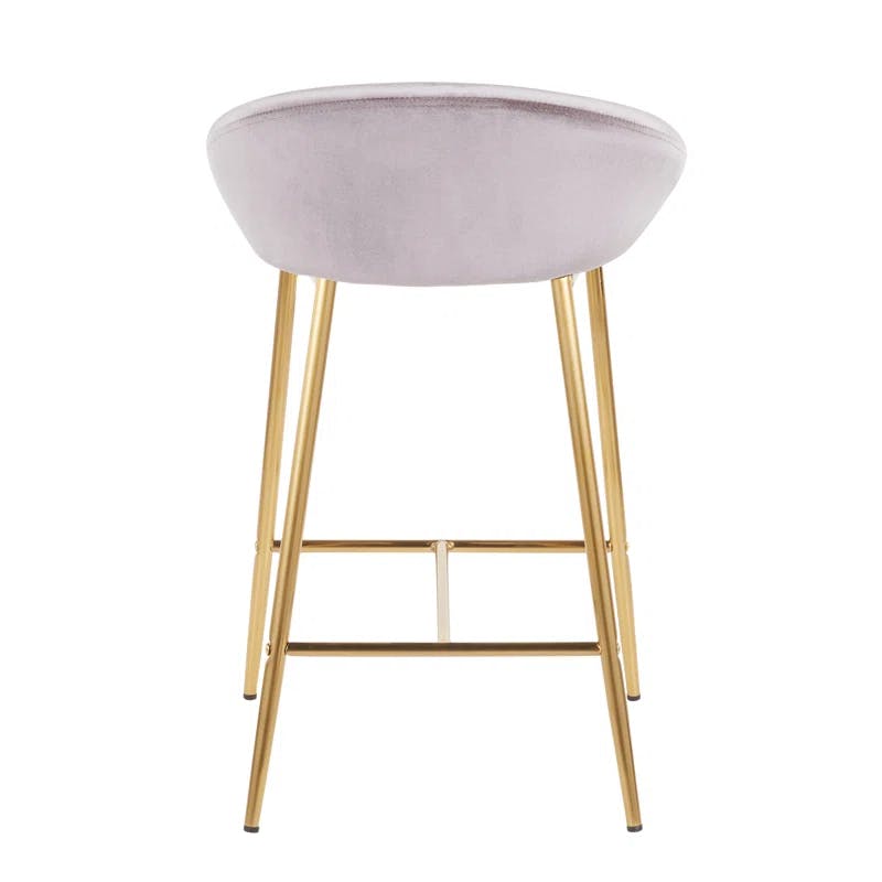 Set of 2 Glam Matisse 26" Silver Velvet Counter Stools with Gold Frame