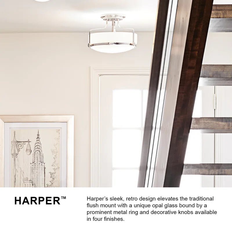 Harper Heritage Brass Large Semi-Flush Mount with Clear Seedy Glass