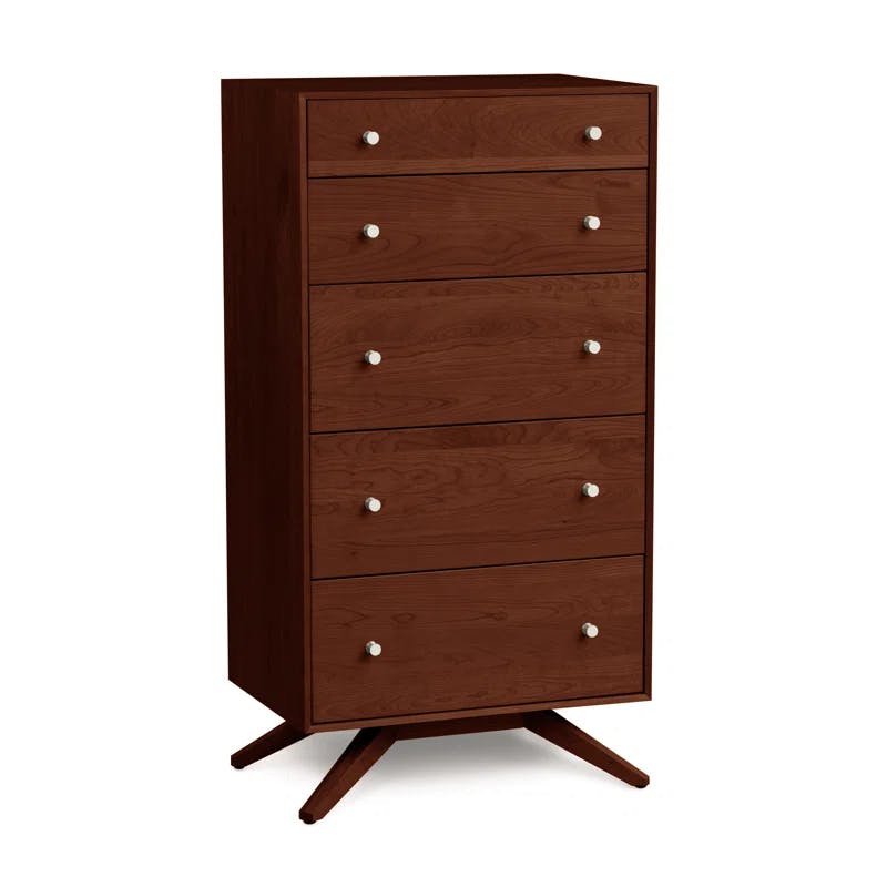 Astrid Cognac Cherry 5-Drawer Vertical Dresser with Soft Close