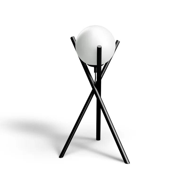 Salvezinas 19" Adjustable Black Tripod Table Lamp with White Globe