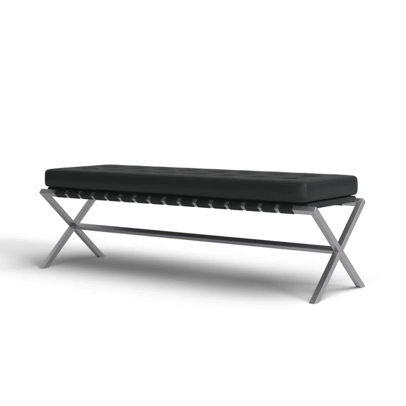 Auguste Modern Black Naugahyde Bench with Brushed Silver Base
