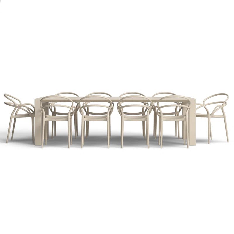Mila Taupe Extendable 10-Person Outdoor Dining Set with Stackable Chairs