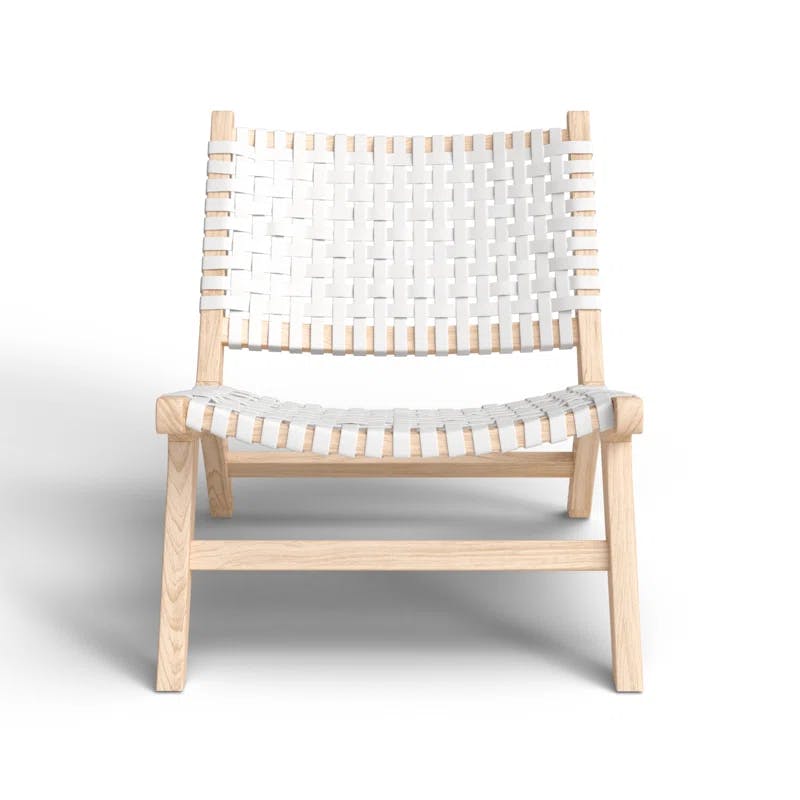 Luna 25" White Leather and Natural Wood Handcrafted Side Chair