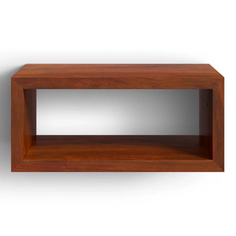 Holt Modern Walnut Brown Steel & Wood Floating Cube Shelf