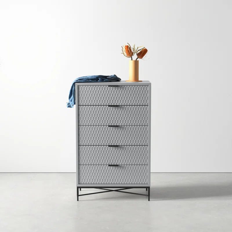 Milo Transitional 5-Drawer Dresser in Light Slate Grey with Felt-Lined Drawer