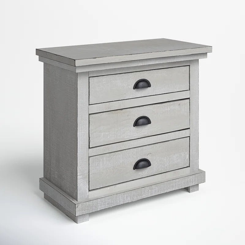 Transitional Gray Chalk 3-Drawer Solid Pine Nightstand