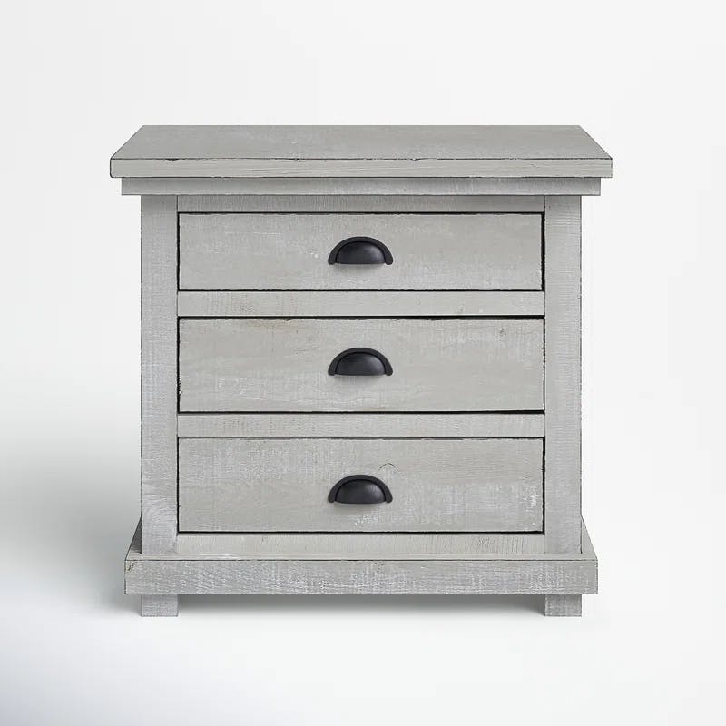 Transitional Gray Chalk 3-Drawer Solid Pine Nightstand