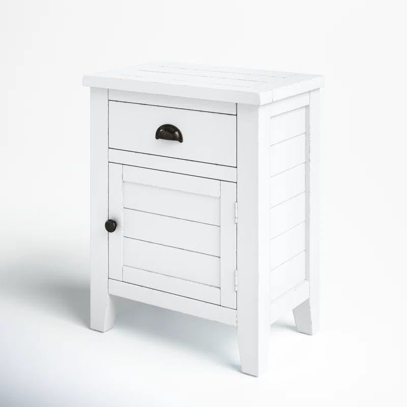 Transitional Weathered White Wood Accent Table with Storage