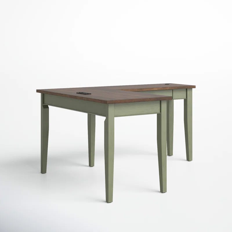 Fairmont Transitional L-Shaped Writing Desk in Sage Green with Power Outlet