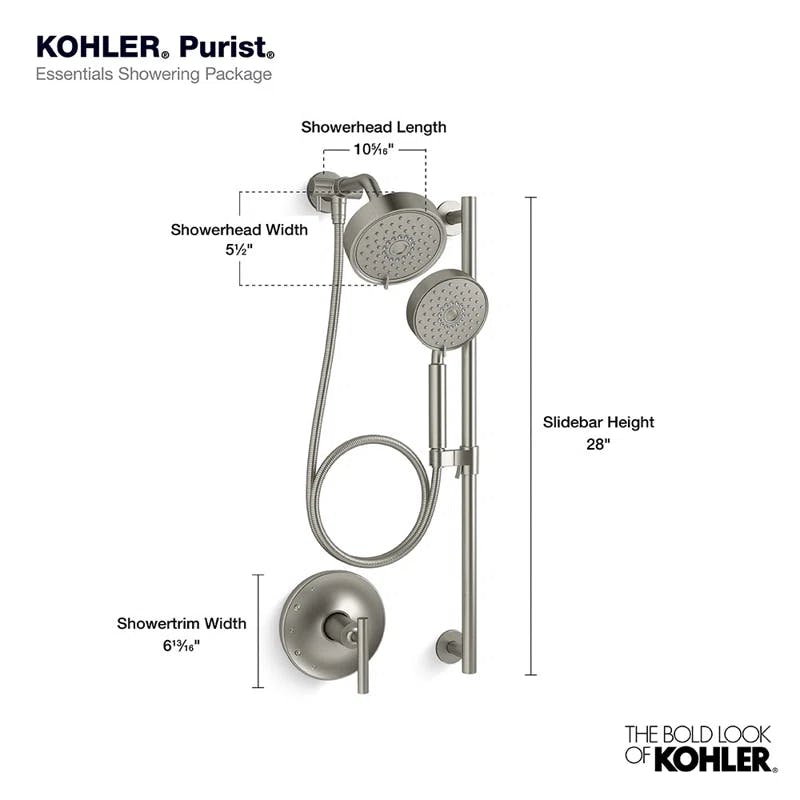 Purist Brushed Nickel Wall-Mounted Adjustable Shower System with Multi-Head
