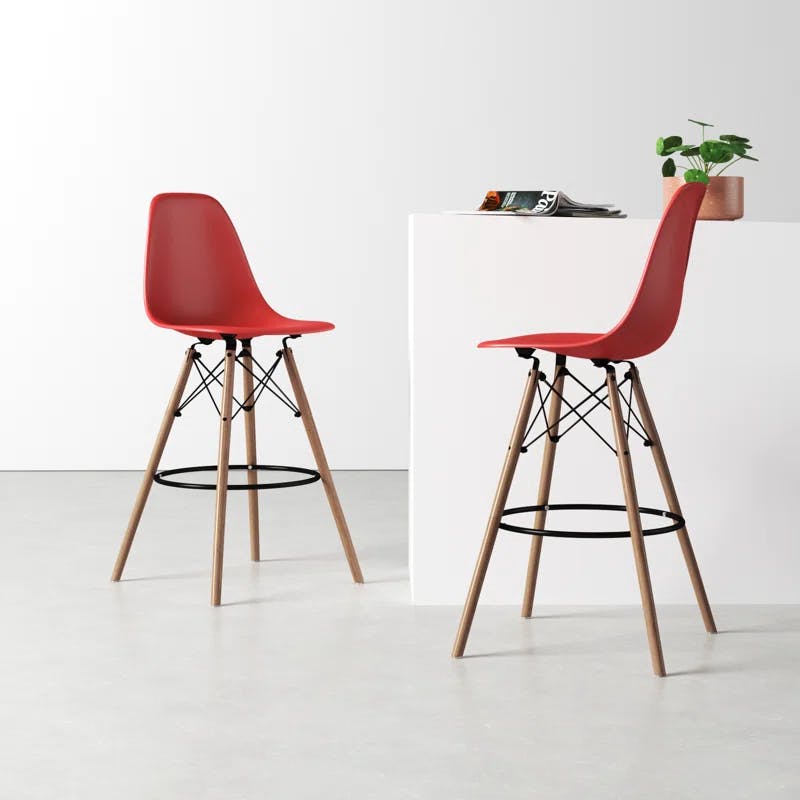 Modern Parisian Acrylic Counter Stool with Wooden Legs - Set of 2