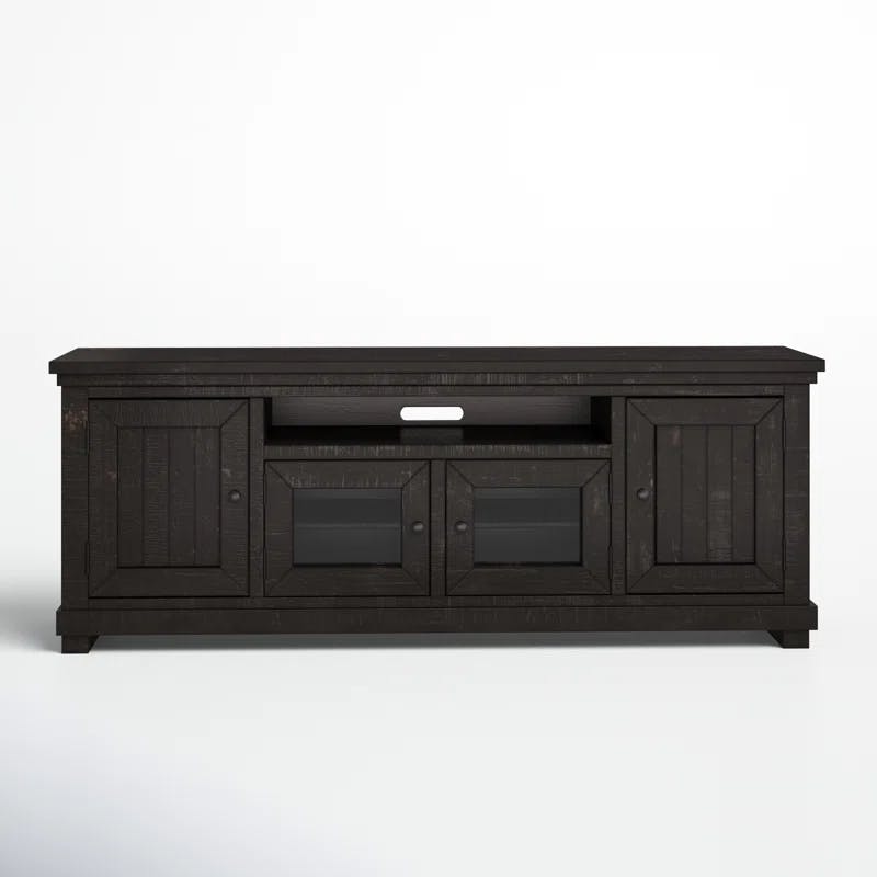 Rustic Black Salvaged Wood 74" Entertainment Console with Cabinet