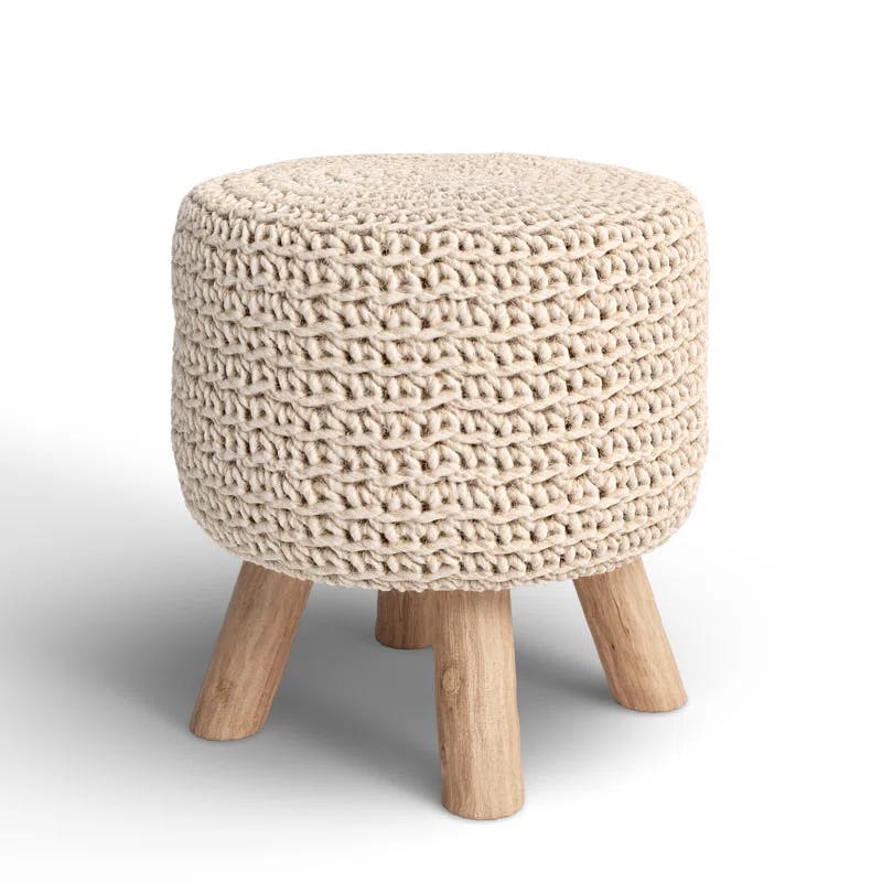 Scandinavian-Inspired Tufted Wool Pouf with Wooden Legs