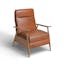 Caramel Mid-Century Modern Faux Leather Recliner with Wooden Arms