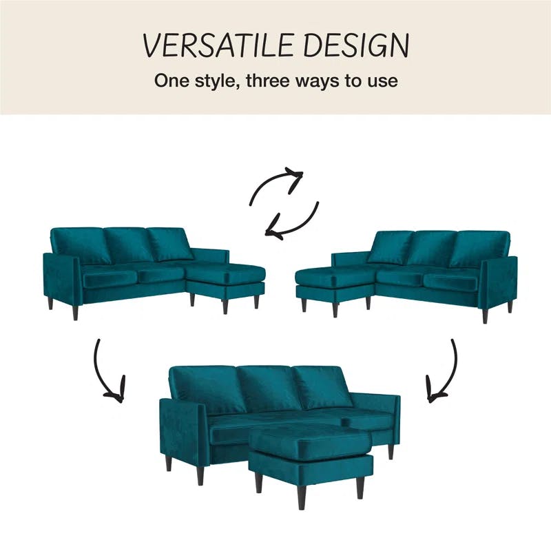Winston Green Velvet Reversible Sectional Sofa with Ottoman