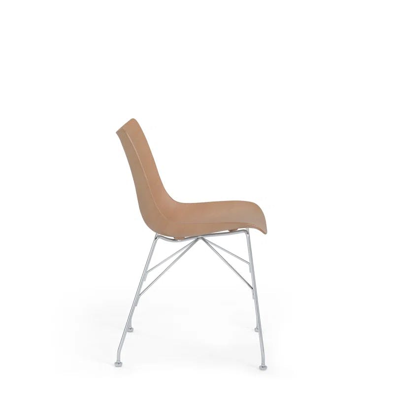 Philippe Starck Sinuous Veneer Light Wood & Chrome Arm Chair