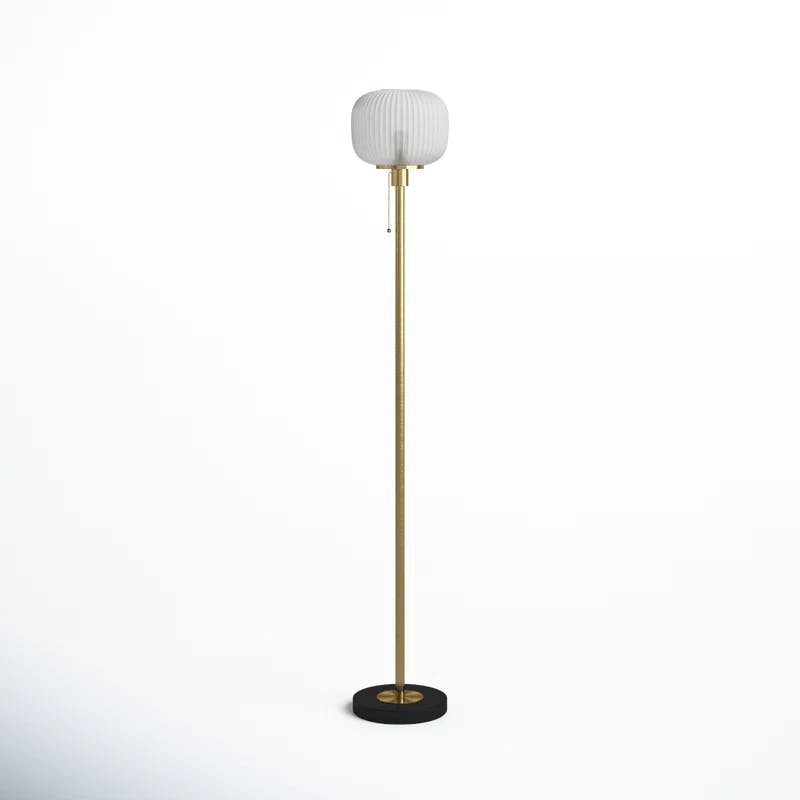 Antique Brass & Black Modern 65'' Floor Lamp with Frosted Glass Shade