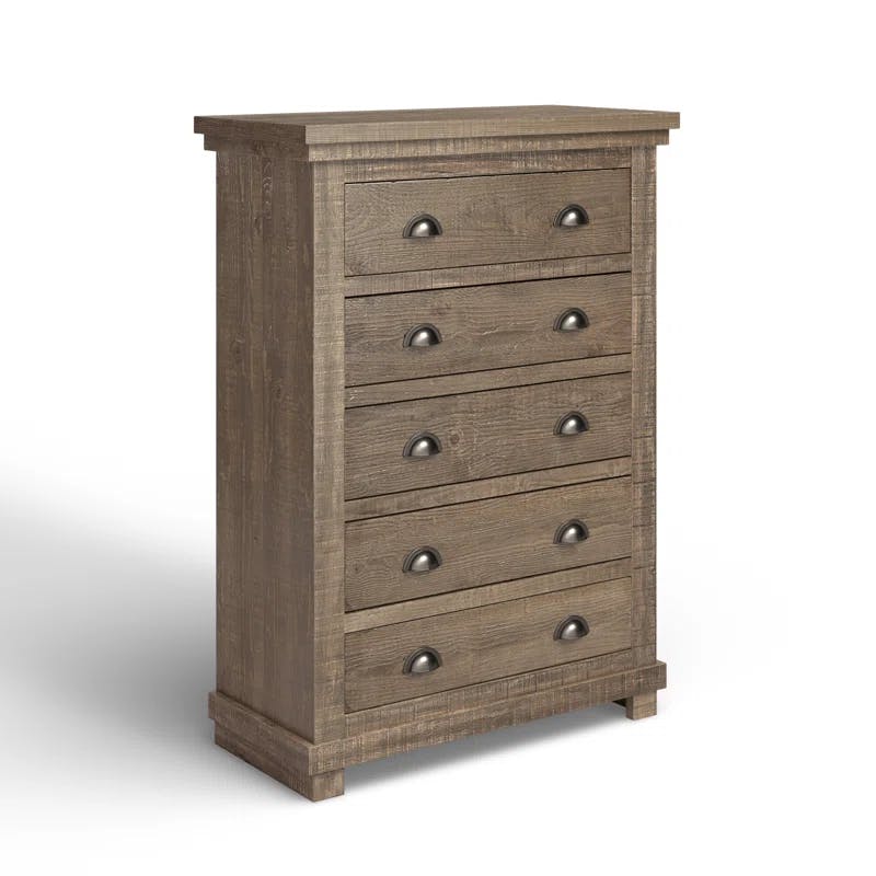 Farmhouse Charm Weathered Gray & Brown Pine Chest with Soft Close Drawers