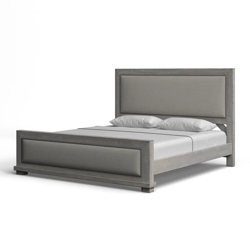 Willow Gray Chalk King Size Upholstered Bed with Nailhead Trim