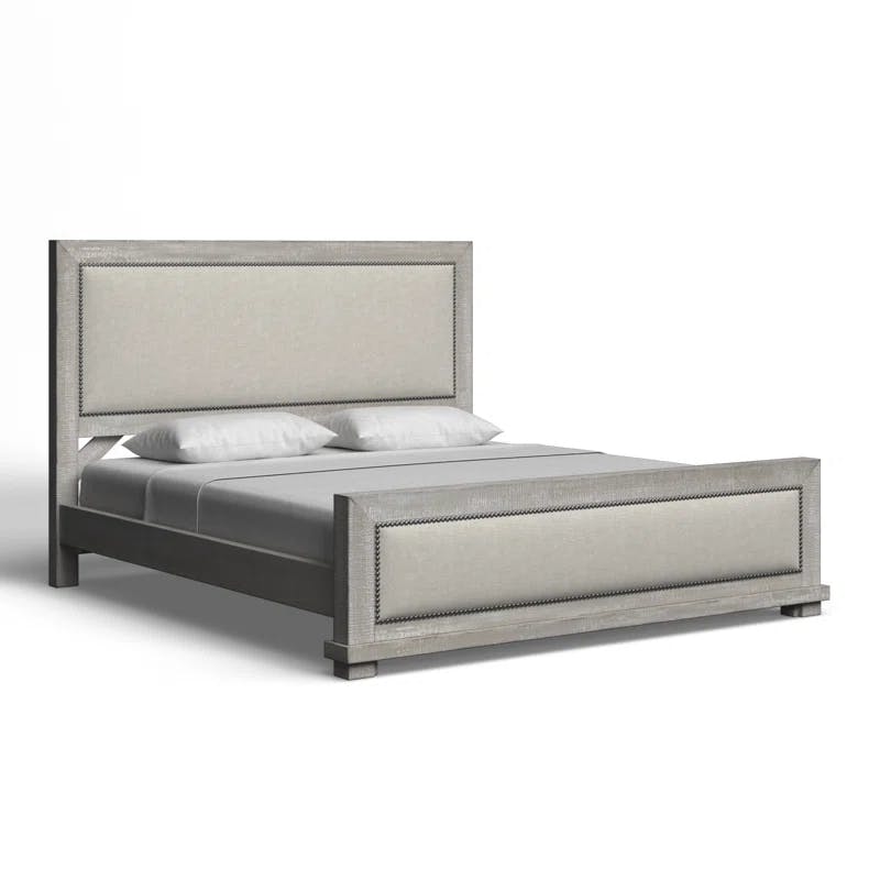 Willow Gray Chalk King Size Upholstered Bed with Nailhead Trim