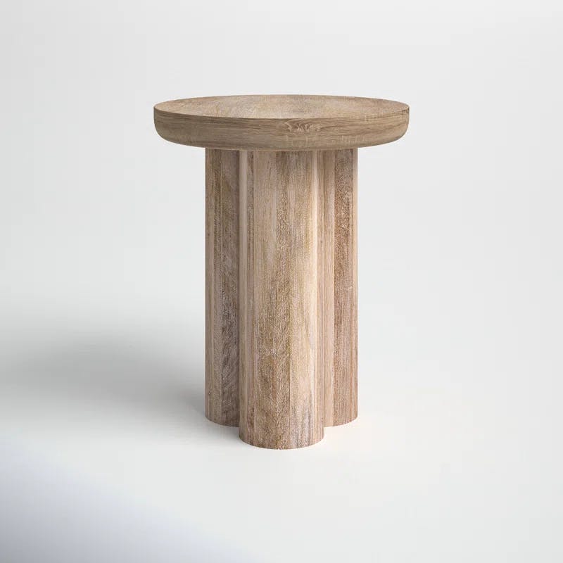 Morris Cerused Mango Wood Round Pedestal End Table