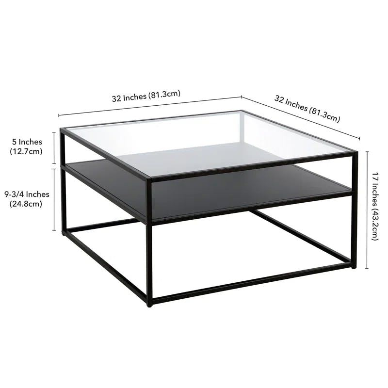 Retro-Inspired Blackened Bronze Square Coffee Table with Glass Top