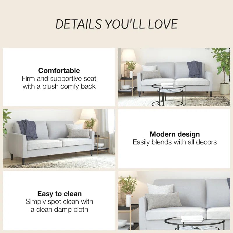 Light Gray Linen 67'' Wood Frame Pillow-Top Arm Sofa
