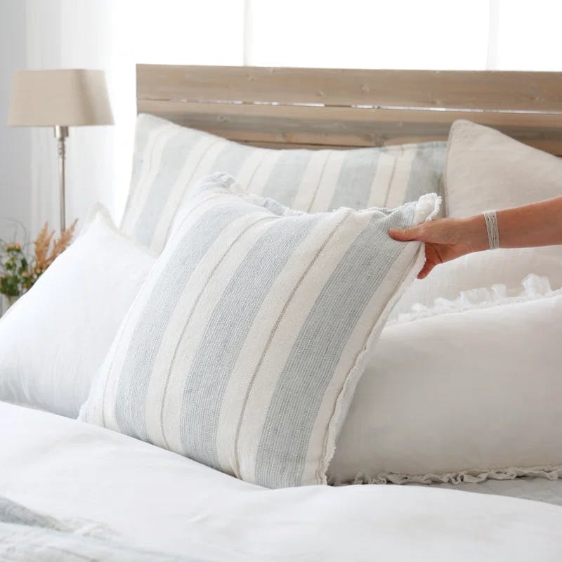 Ocean Breeze Striped Linen 20" x 20" Square Throw Pillow