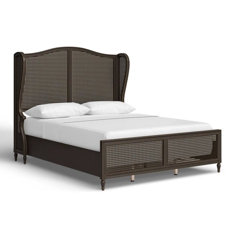 Sausalito Queen Wingback Bed with Cane and Wood Frame in Oiled Bronze