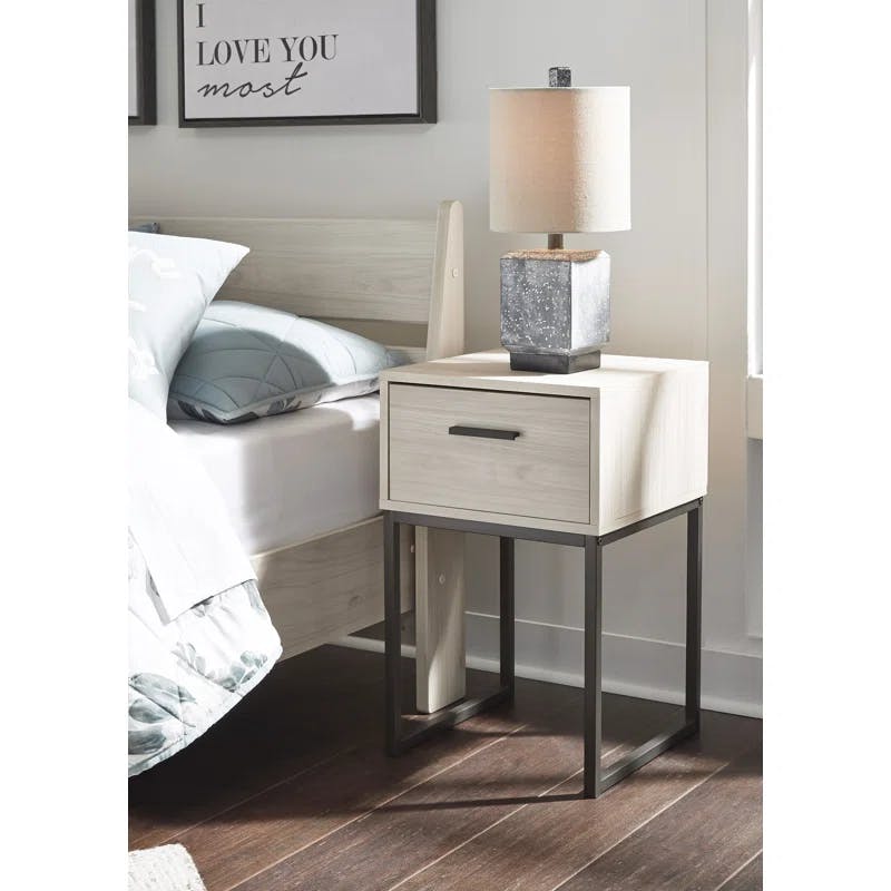 Socalle Transitional Beige 1-Drawer Nightstand with Oak Grain