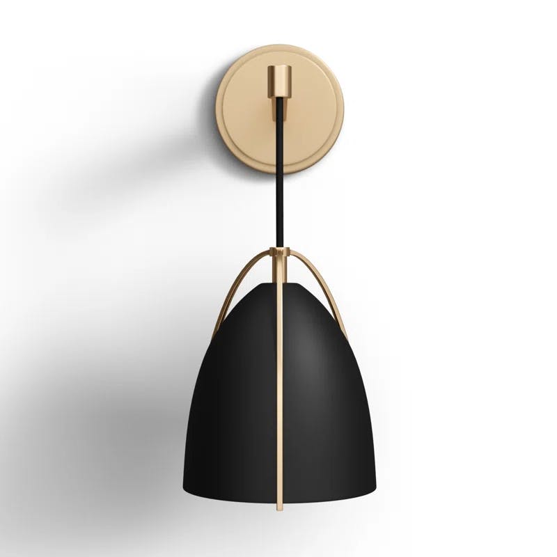 Sean Lavin Satin Brass 1-Light Dimmable Sconce with Midnight Black Steel Shade