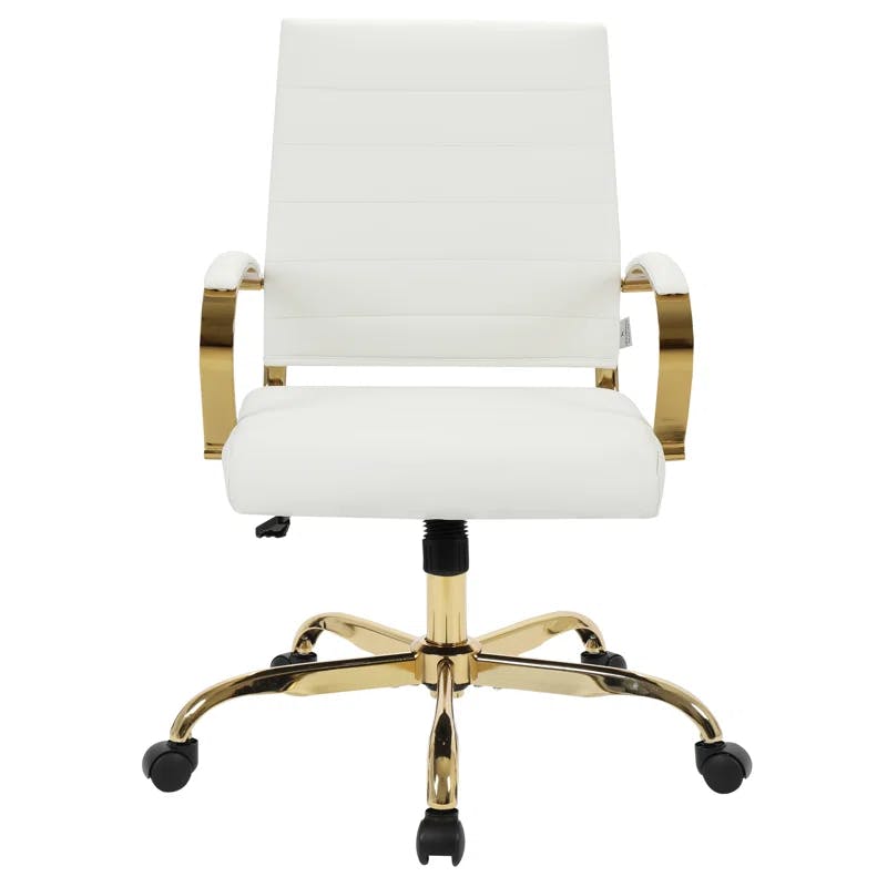 Maykoosh 24" White Leather Swivel Office Chair with Gold Metal Frame
