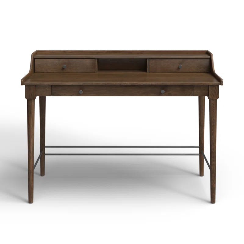 Contemporary Modern 48" Brown Solid Oak Home Office Desk with Drawers