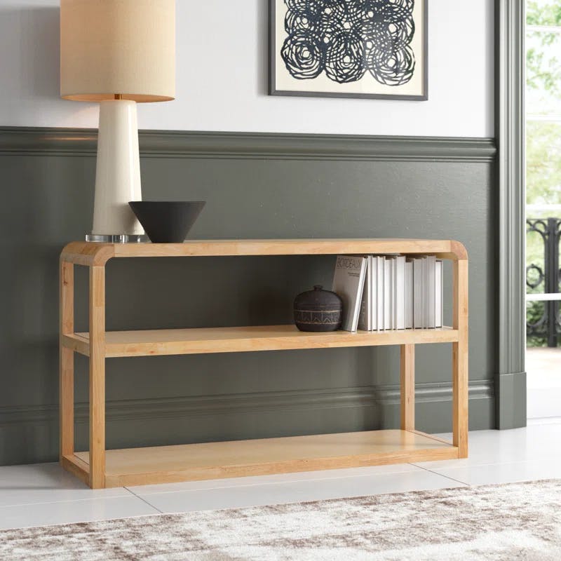 Omara Modern 3-Tier Black Rubberwood Console Table with Storage