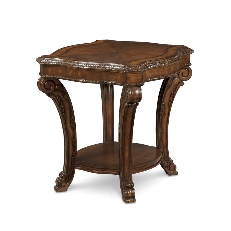 Traditional Warm Pomegranate Square Wood End Table