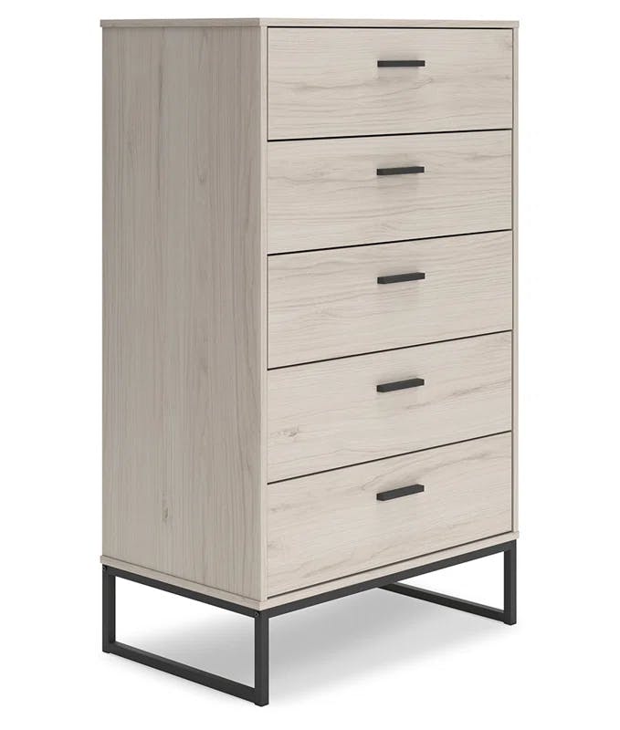 Socalle Mid-Century 5-Drawer Chest in Light Wood and Black