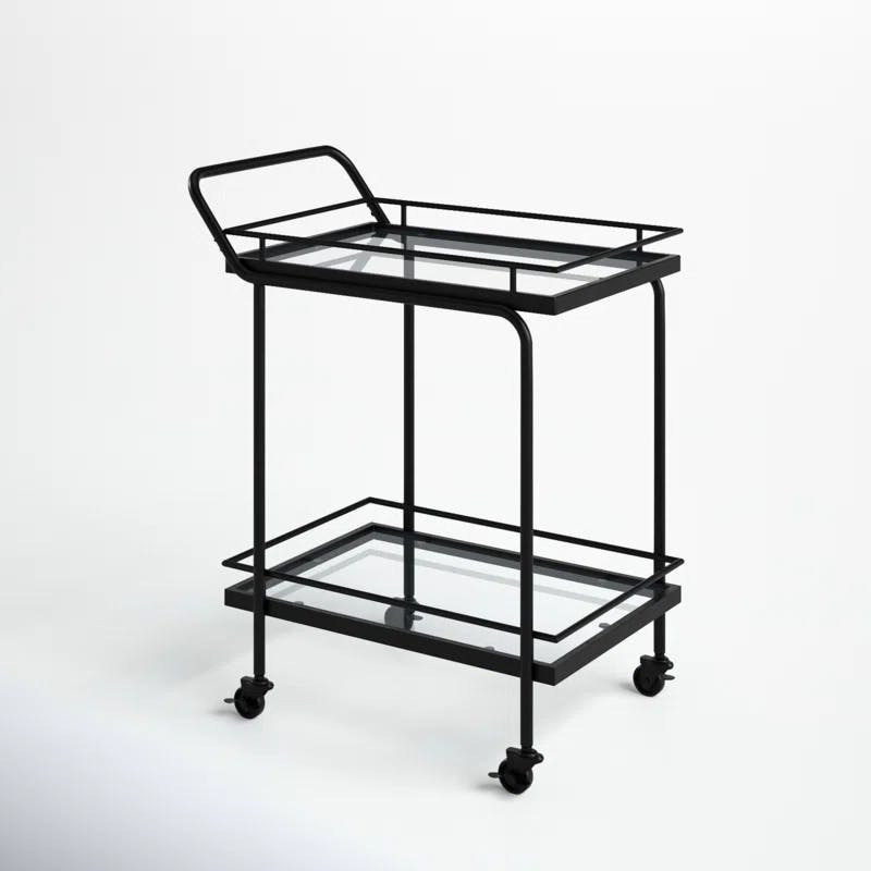 Sally Sleek 2-Tiered Black Metal and Glass Rolling Bar Cart