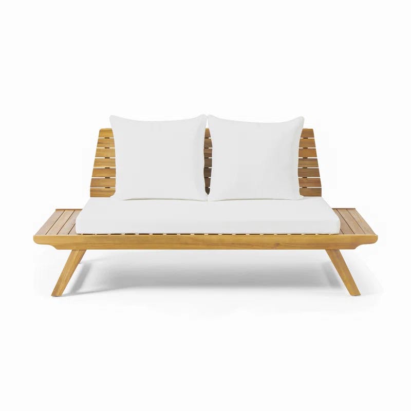 Sedona Teak Finish 68.5'' Acacia Wood Outdoor Loveseat with White Cushions