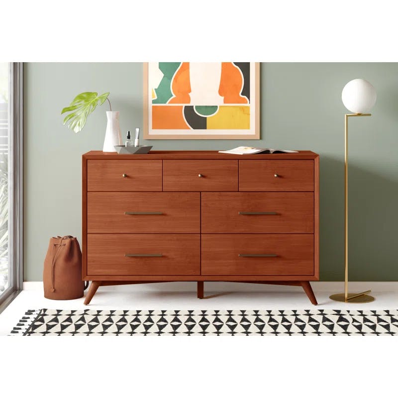 Flynn Acorn Mid-Century Modern 7-Drawer Dresser with Walnut Veneers