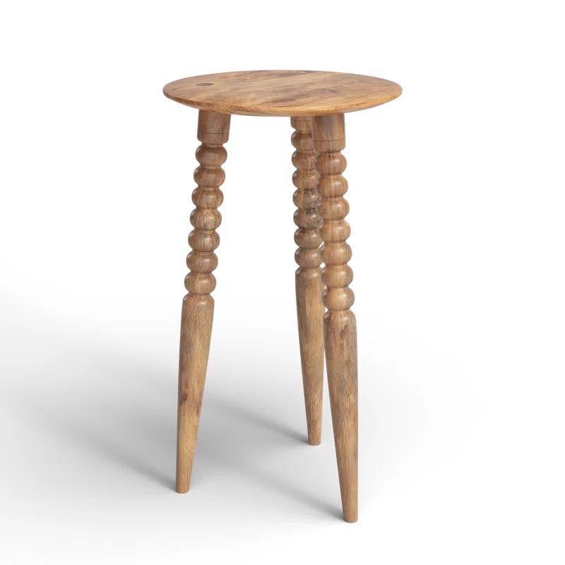 Warm Natural Wood Round Accent Table with Sculpted Legs