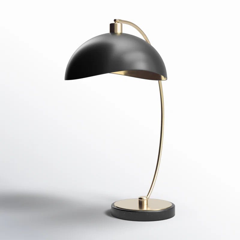 Luna Bella Weathered Brass Arc Desk Lamp with Matte Black Steel