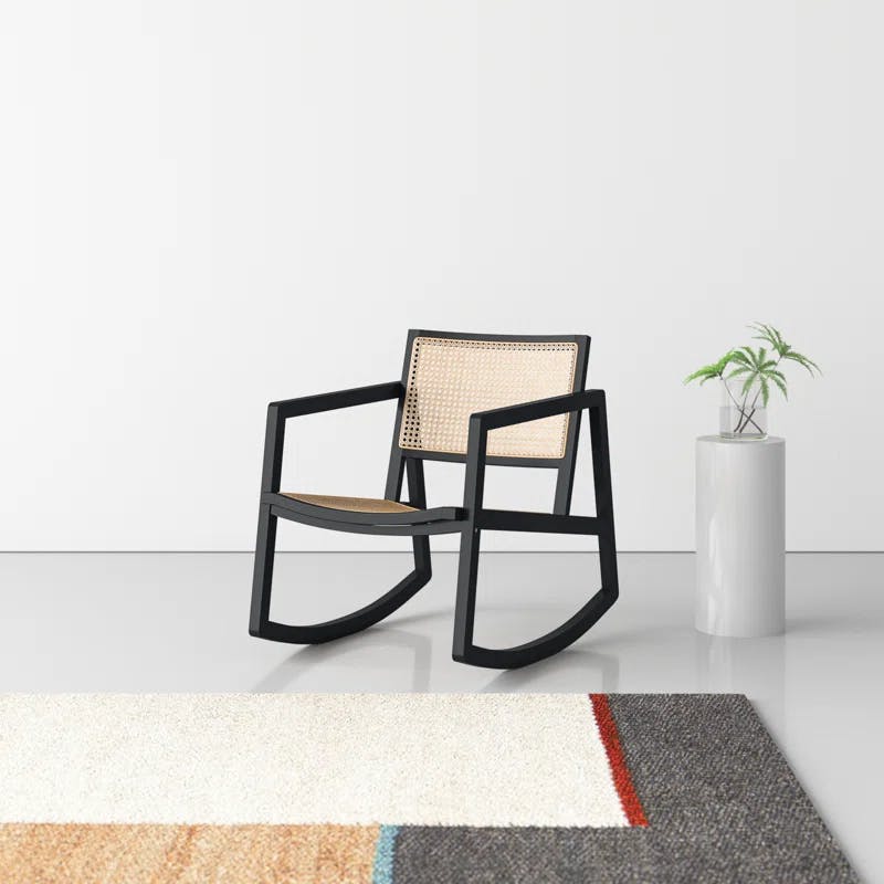 Perth 23'' Black & Natural Rattan Contemporary Glider Chair