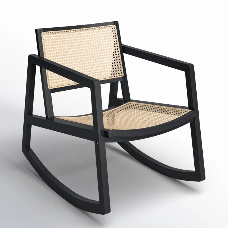 Perth 23'' Black & Natural Rattan Contemporary Glider Chair