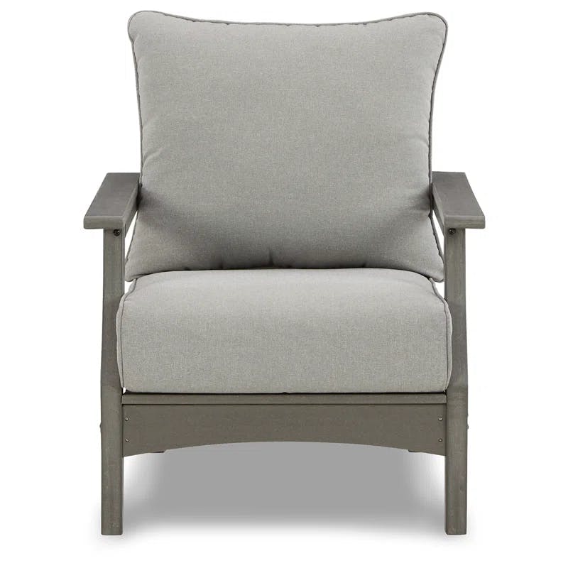 Transitional Gray HDPE Outdoor Lounge Chair with Cushion