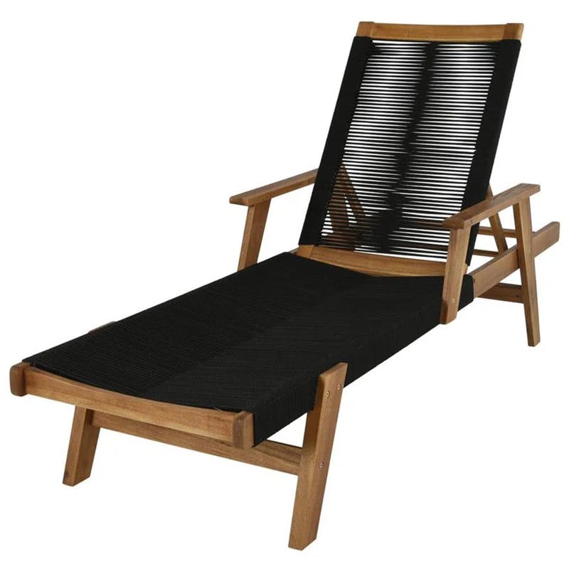 Laguna Honey-Hued Acacia Wood Outdoor Chaise Lounger with Black Rope