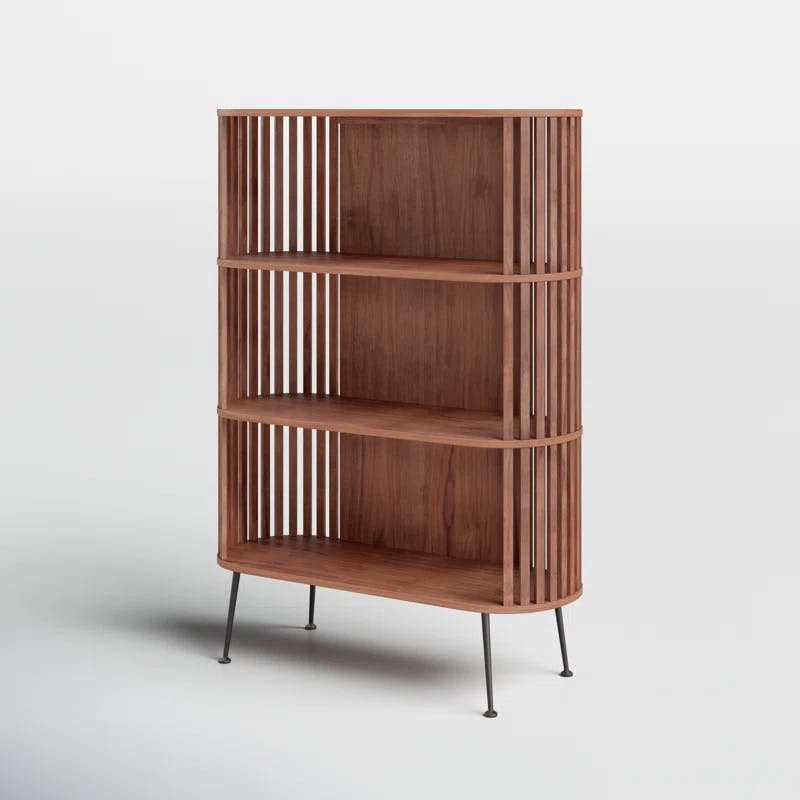 Henrich 41'' Walnut Mid-Century Modern Bookshelf with Steel Legs