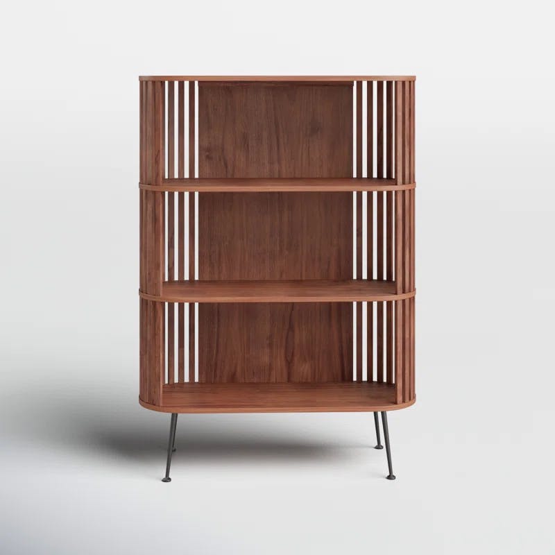 Henrich 41'' Walnut Mid-Century Modern Bookshelf with Steel Legs