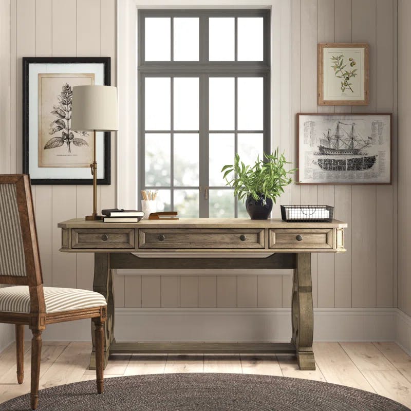 Elegant White and Brass 60" Writing Desk with Scrolled Legs