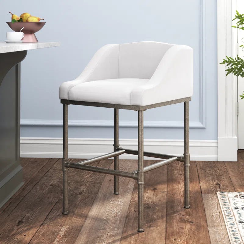 Silver Swivel Metal Counter Stool with White Performance Fabric